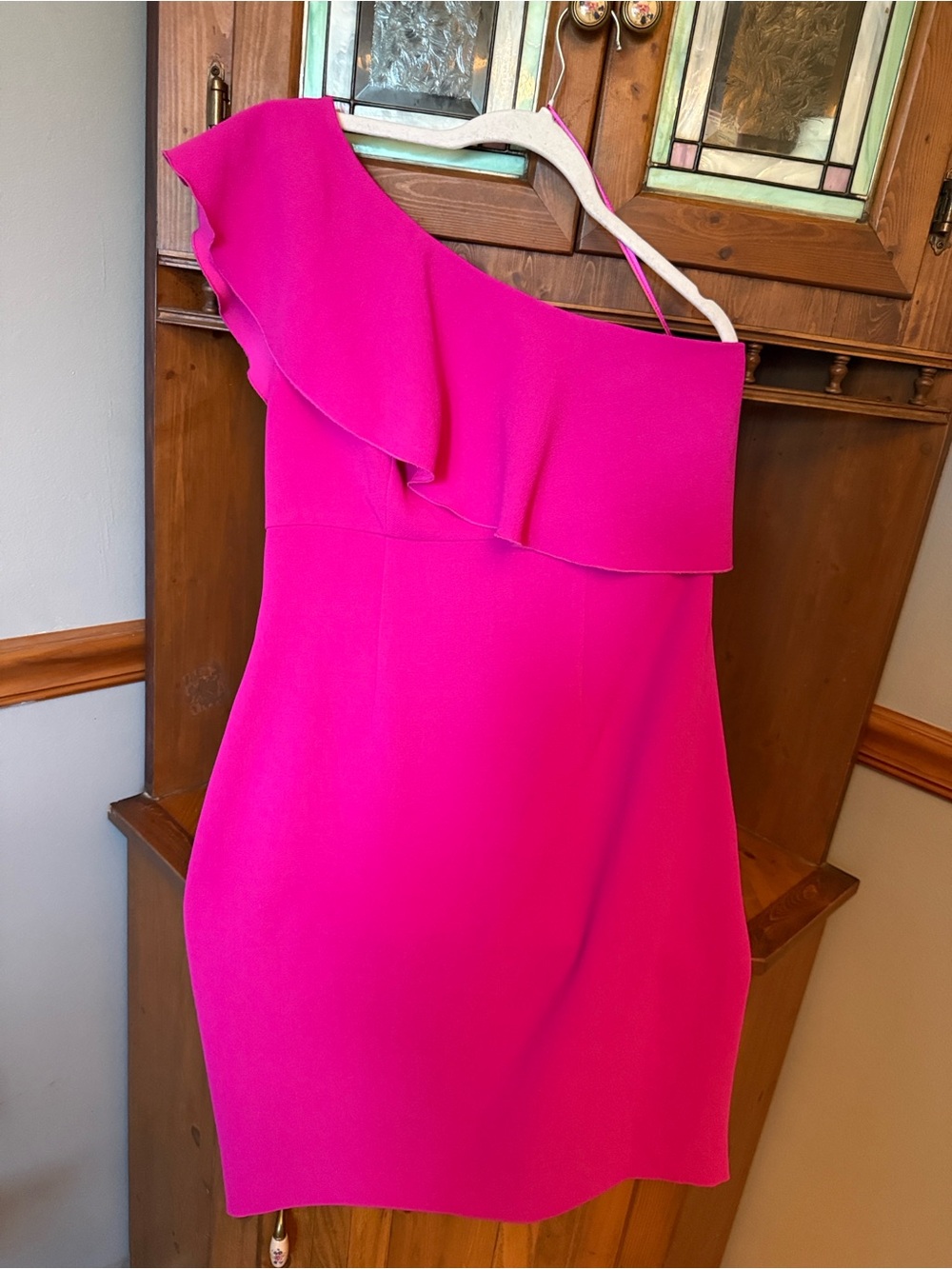 Trina Turk Wright One Shoulder Ruffle Dress Fuchsia Pink 8